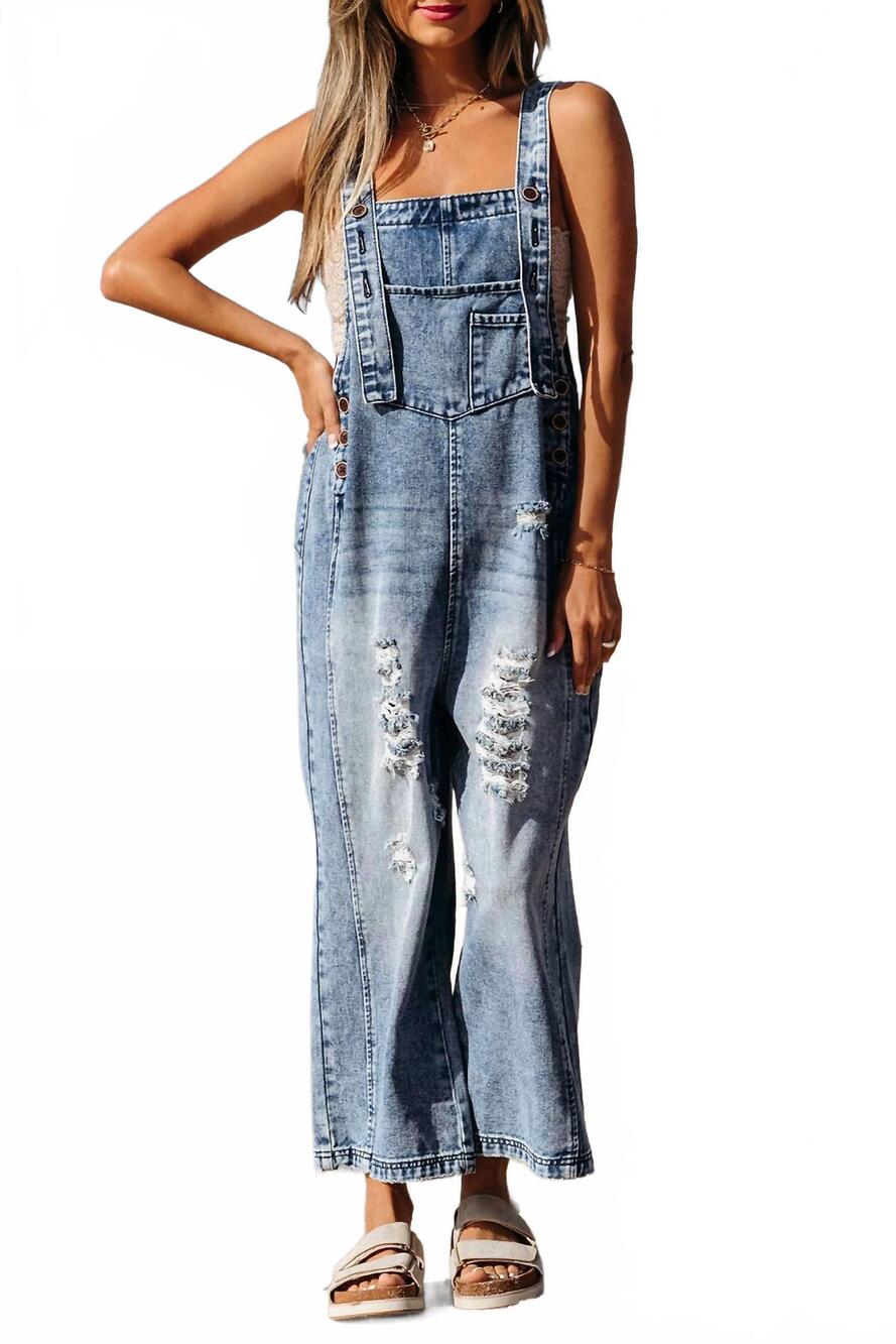 NEW LITTLE DAISY CLOSET women's stella distressed bib pocket wide leg denim over